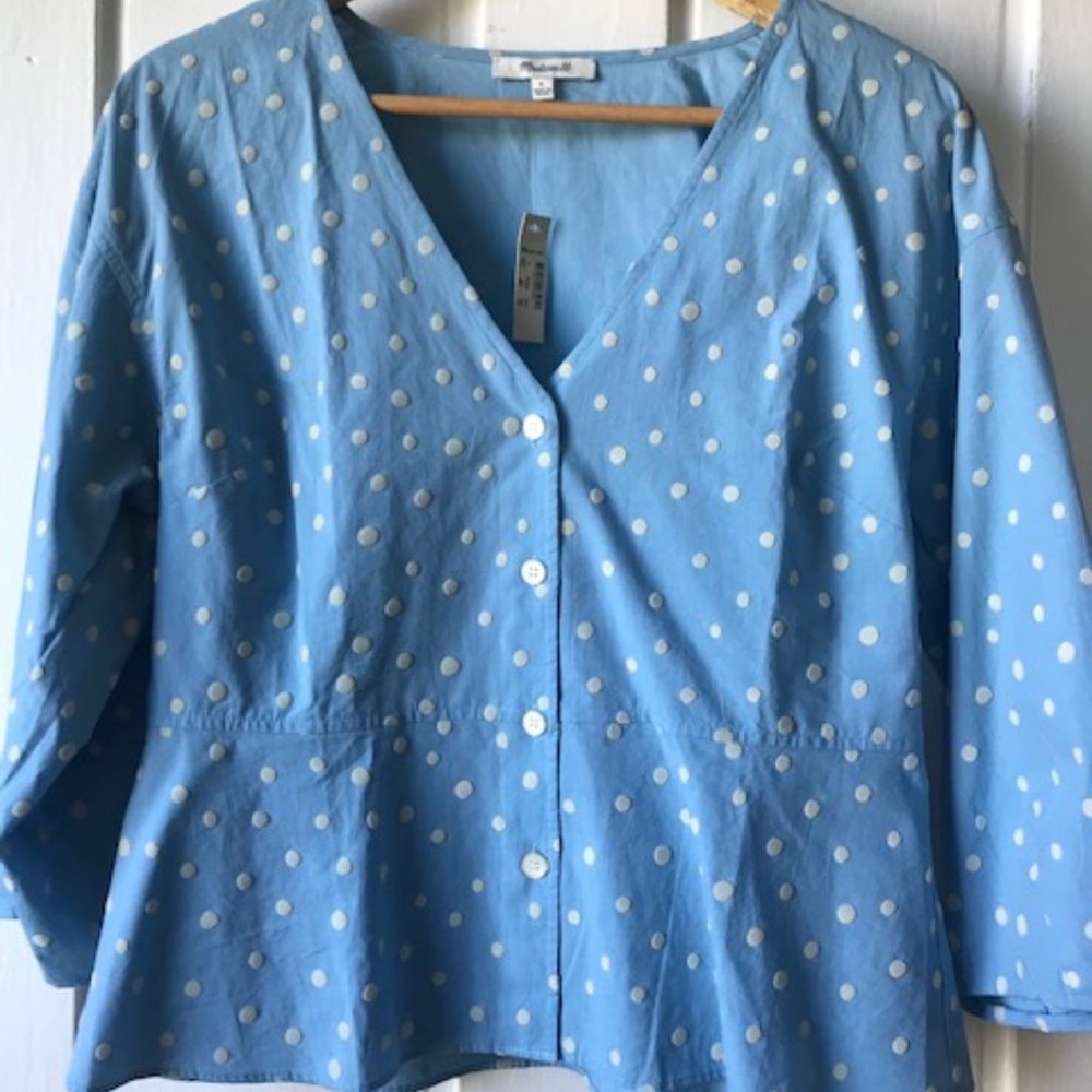 Madewell | Blue Polka Dot Peplum Top